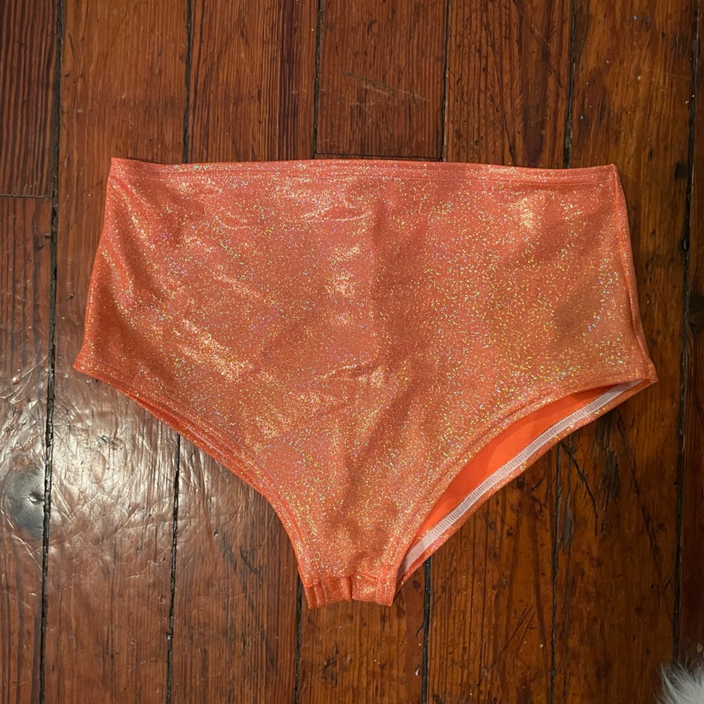 Sparkly Orange Siren Shorts, mid-rise
